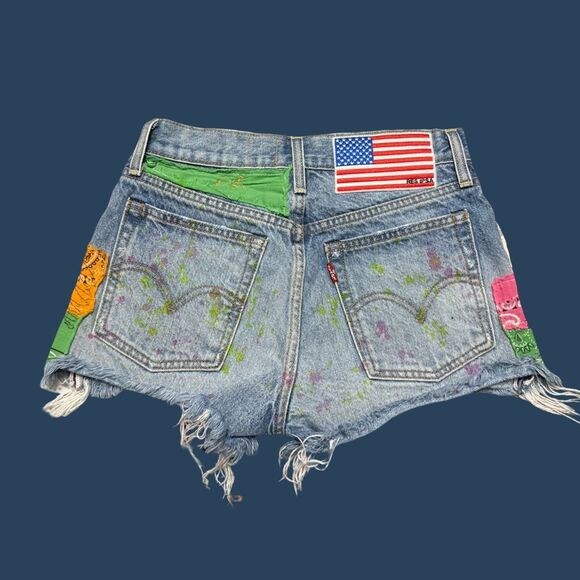 OOAK Levi Patchwork Shorts Res Ipsa Boho Cut Off Denim Shorts Size 26” #134 - Picture 9 of 9